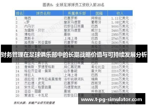 财务管理在足球俱乐部中的长期战略价值与可持续发展分析 财务管理在足球俱乐部中的长期战略价值与可持续发展分析